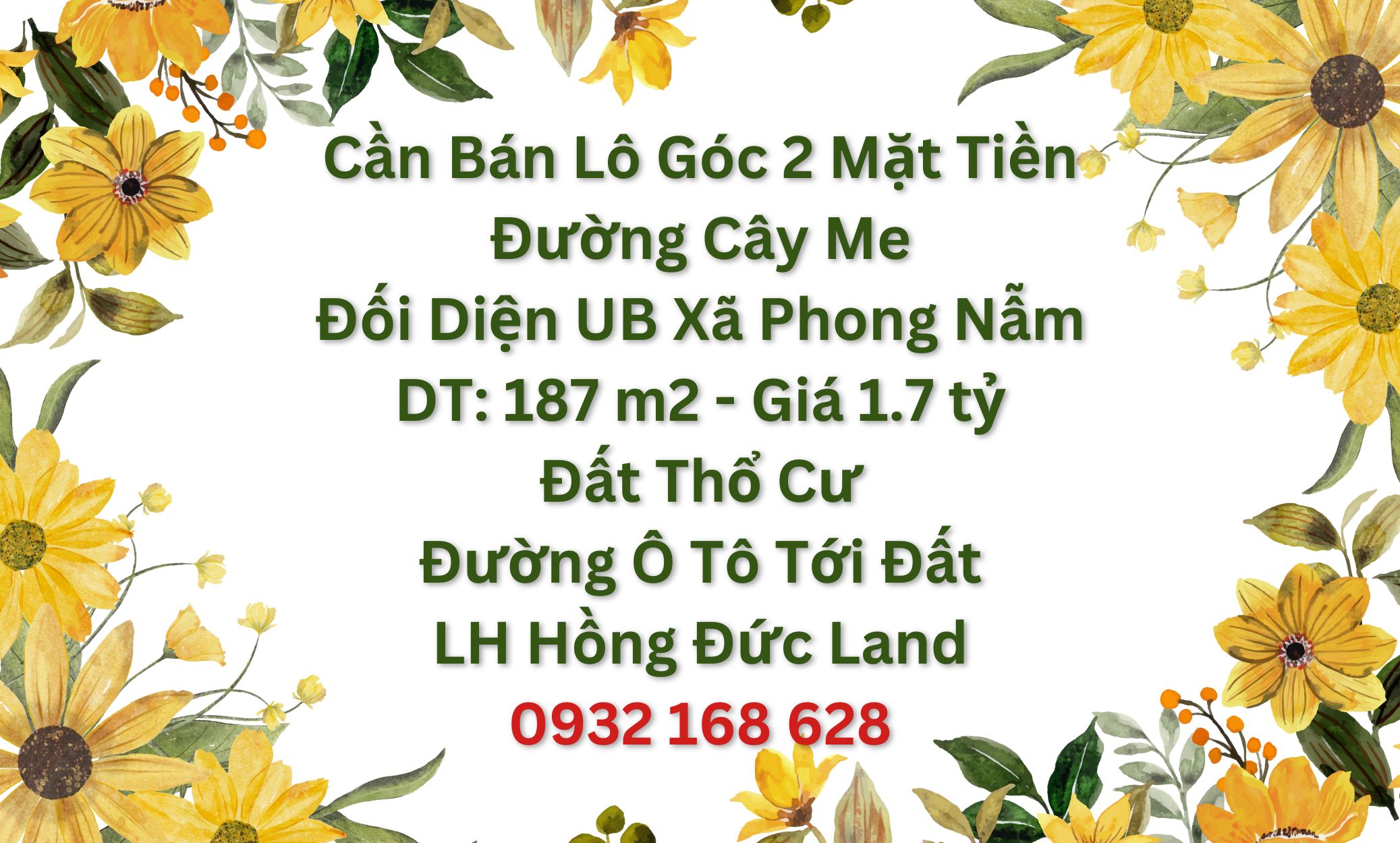 CẦN BÁN LÔ GÓC 2 MẶT TIỀN ĐƯỜNG CÂY ME ĐỐI DIỆN UB XÃ PHONG NẪM